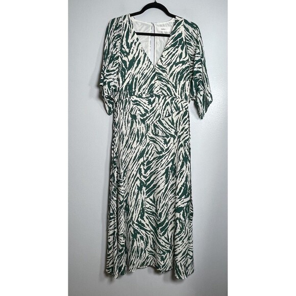 BA&SH Vee Wrap-effect Midi Lady Dress Size Small Green White NEW Animal Print - Picture 2 of 14